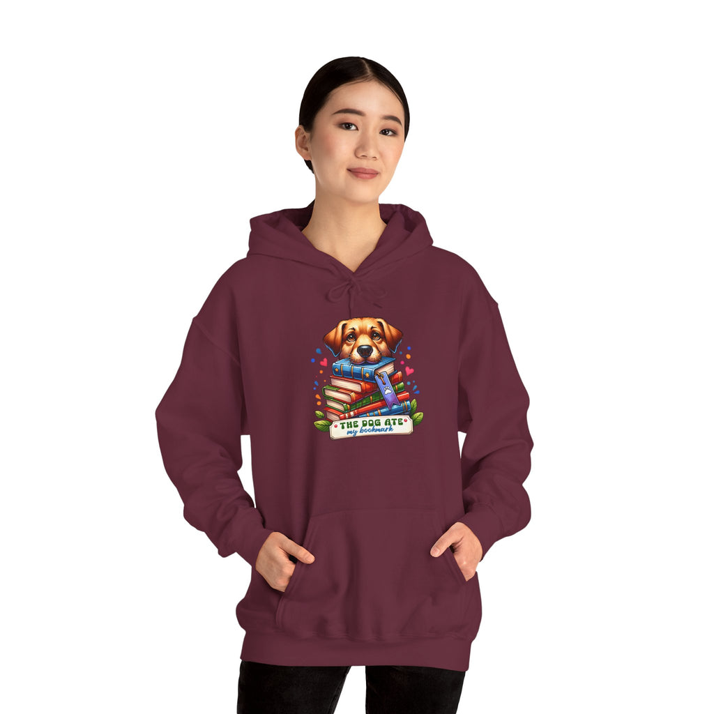 Dog Mom Hoodie — Cute Puppy Reading Books "The Dog Ate" Graphic Sweatshirt