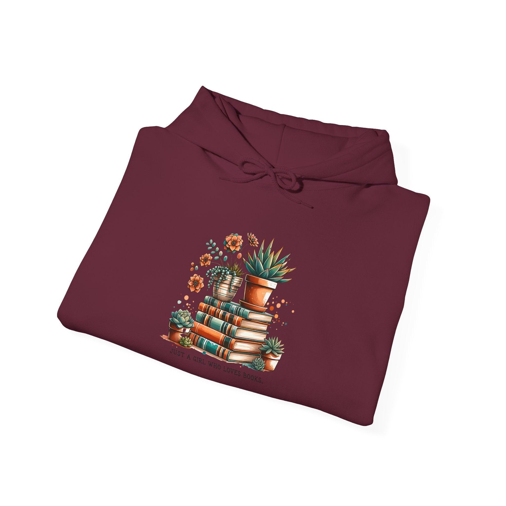 Plant Lover Hoodie – 'Plant Lady With Books' Cozy Botanical Pullover