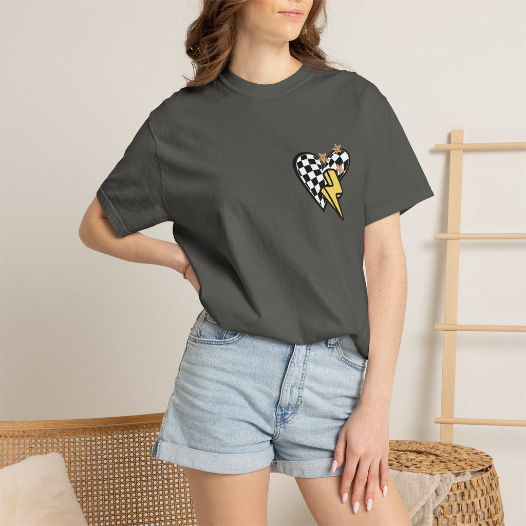 Graphic T-Shirt — Checker Heart & Tiger Collage Design