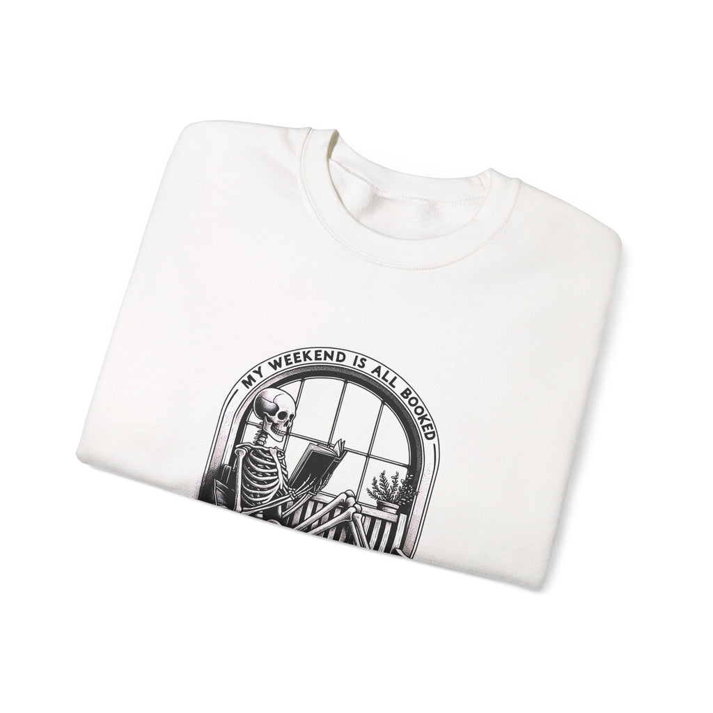 Skeleton Reading Sweatshirt — "My Weekend Is All Booked" Cozy Crewneck