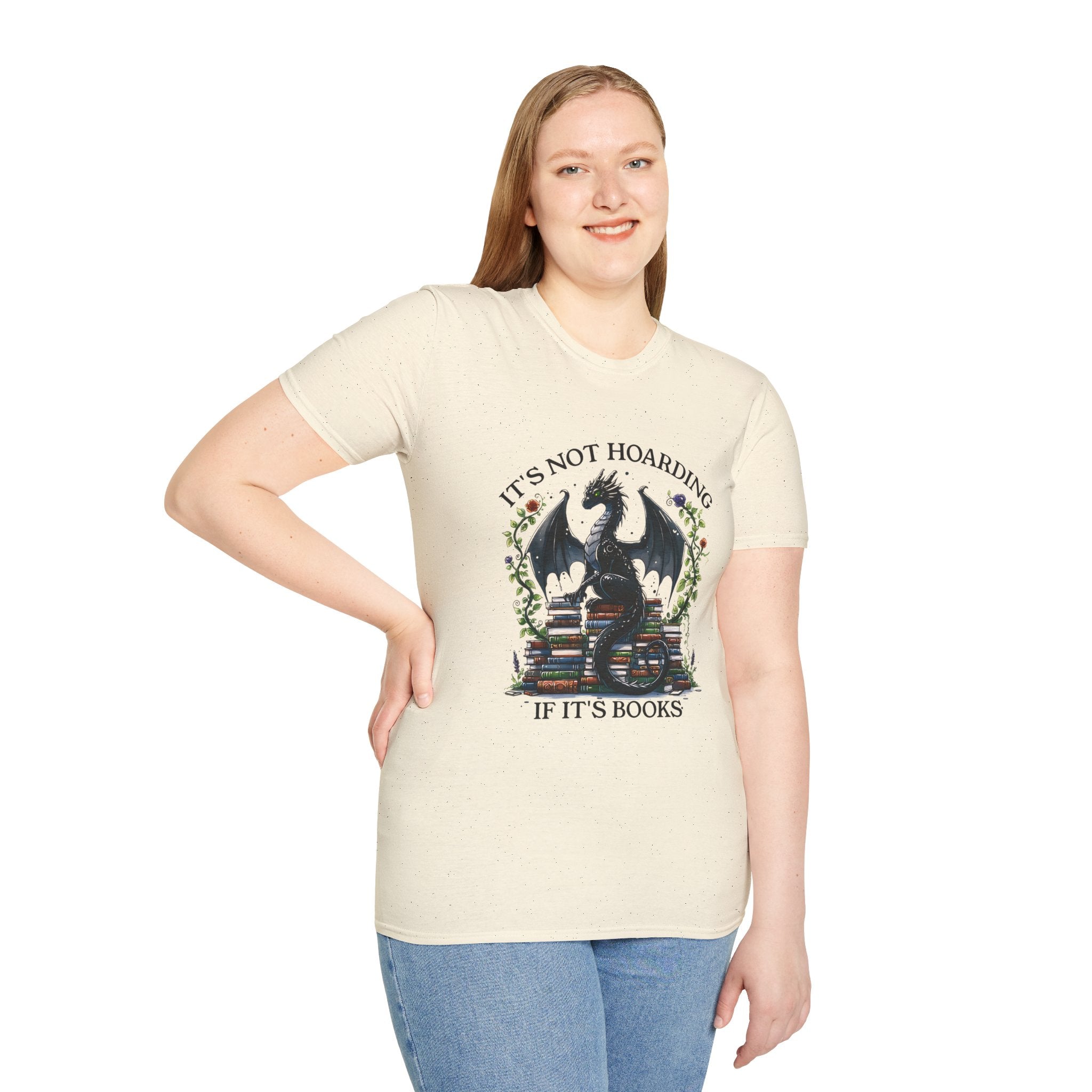 Dragon Reading T-Shirt — "It's Not Hoarding If It's Books" Book Lover Tee