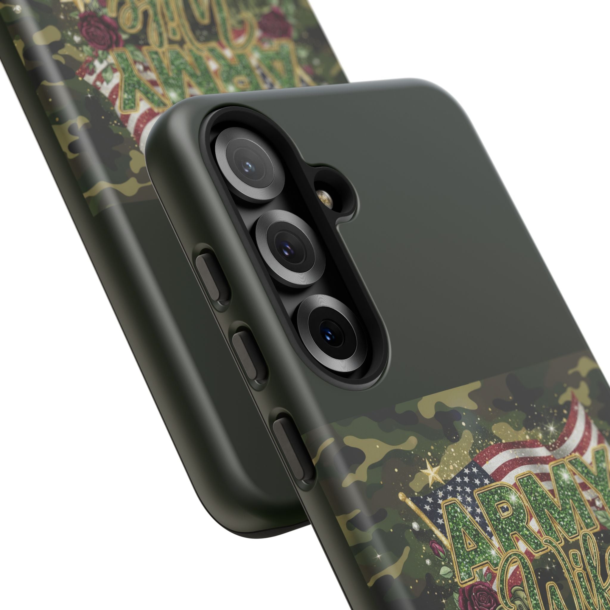 Army Wife Tough Phone Case — Camo Flag Design with Roses