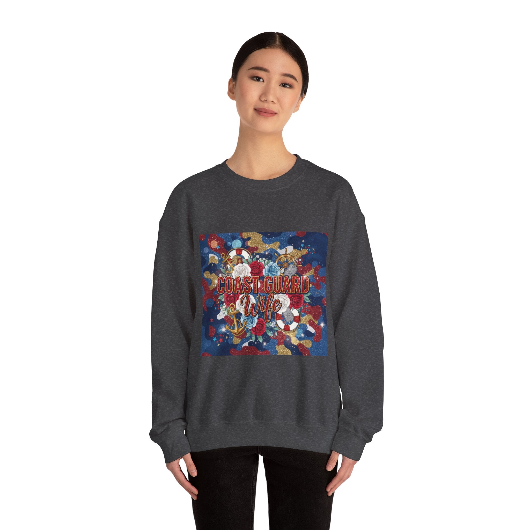 Coast Guard Mom Crewneck Sweatshirt - Patriotic Sea Rescue Design