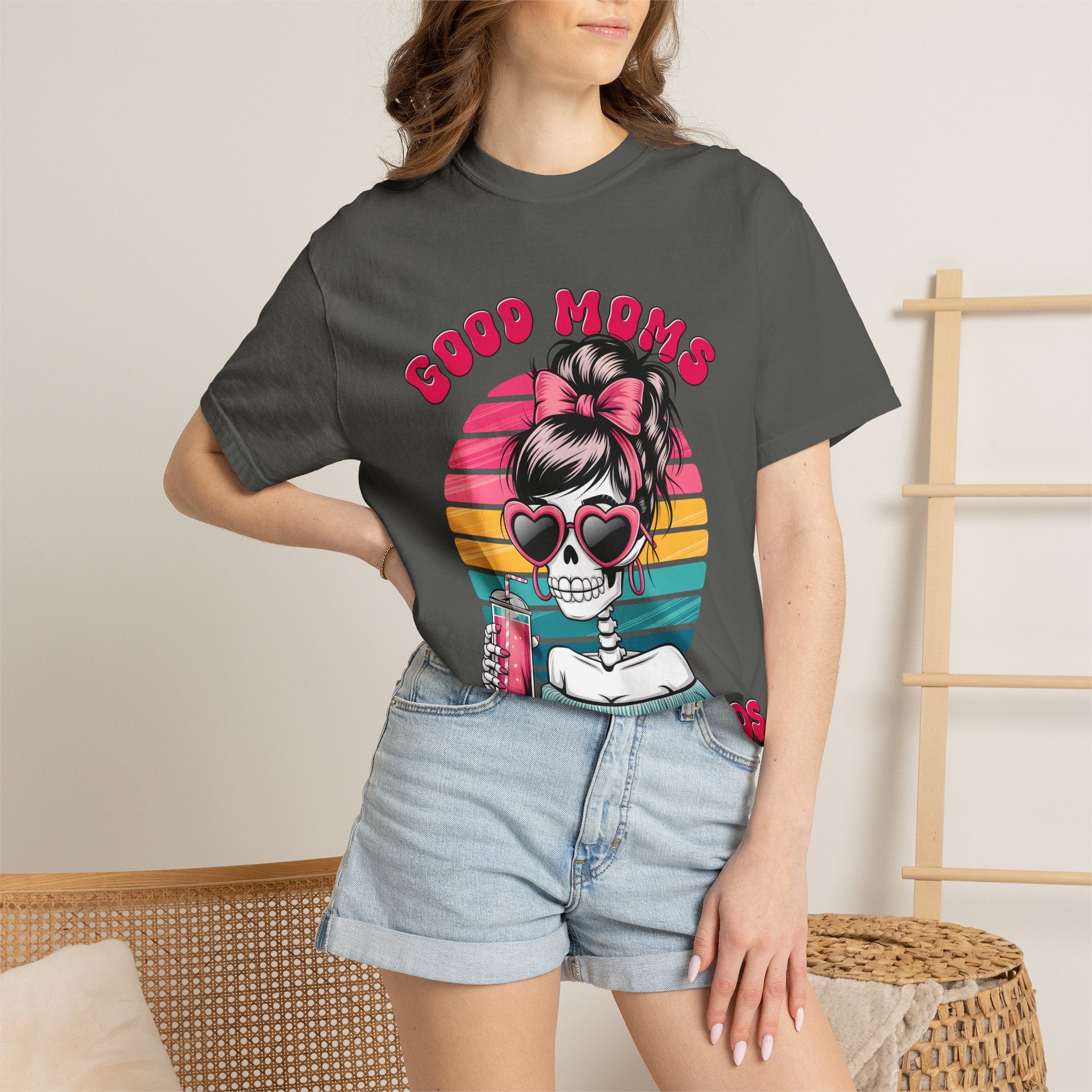 Graphic T-Shirt — "Good Moms Say Bad Words" Retro Skull Mom Tee