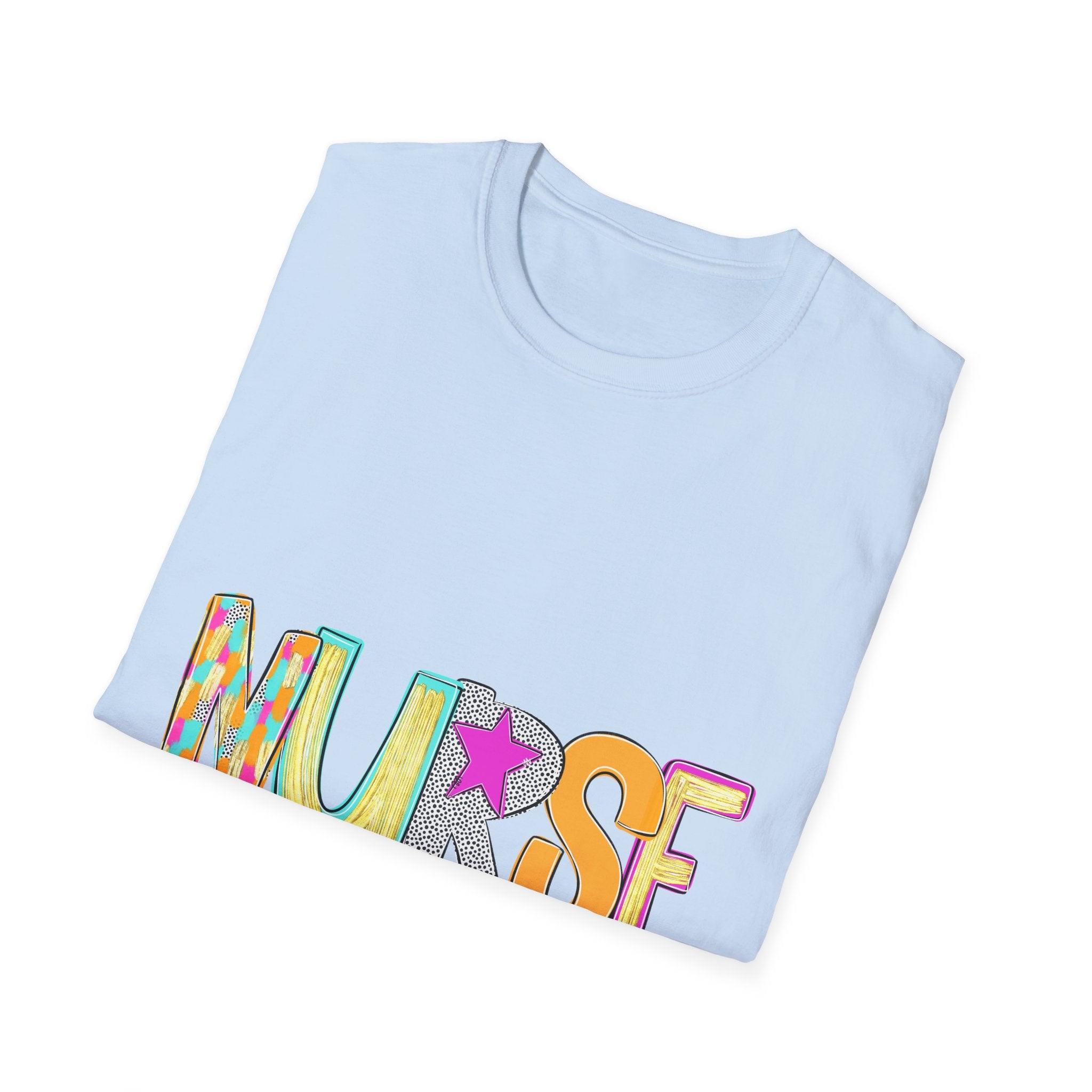 Nurse Colorful Lettering T-Shirt – Playful Scrubs-Themed Tee for Nurses