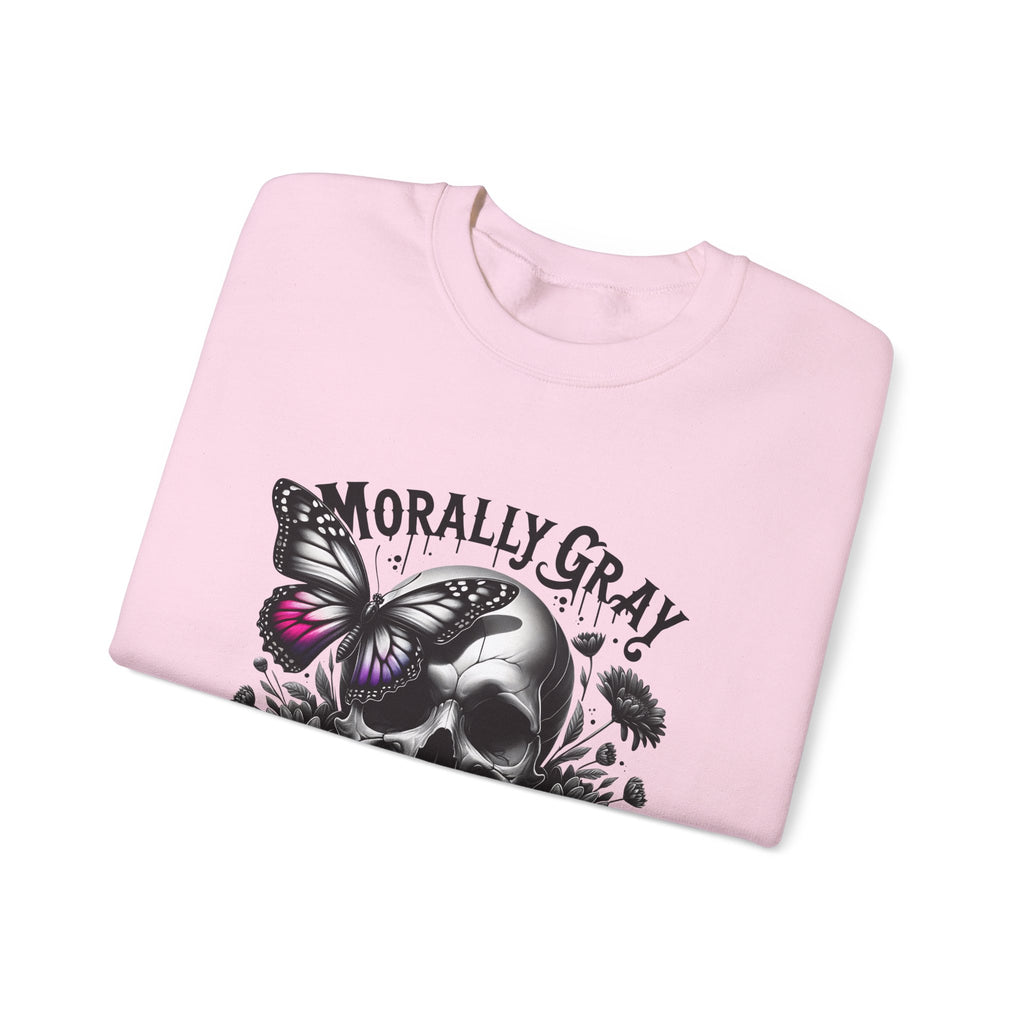 Morally Gray Skull Crewneck Sweatshirt – "Morally Gray and Proud of It" Gothic Butterfly Design