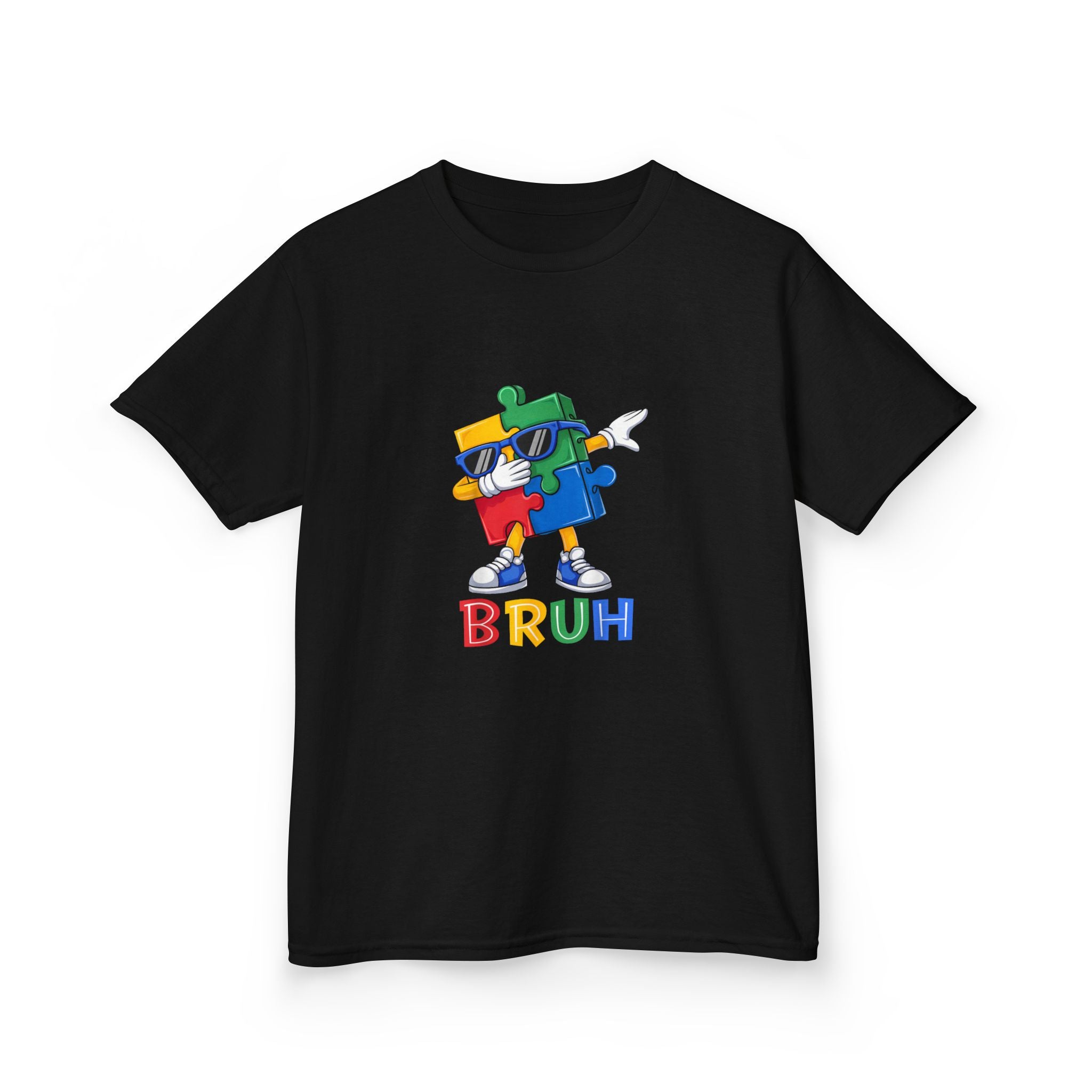Kids 'BRUH' Colorful Puzzle Robot Tee - Fun Graphic Shirt for Boys & Girls