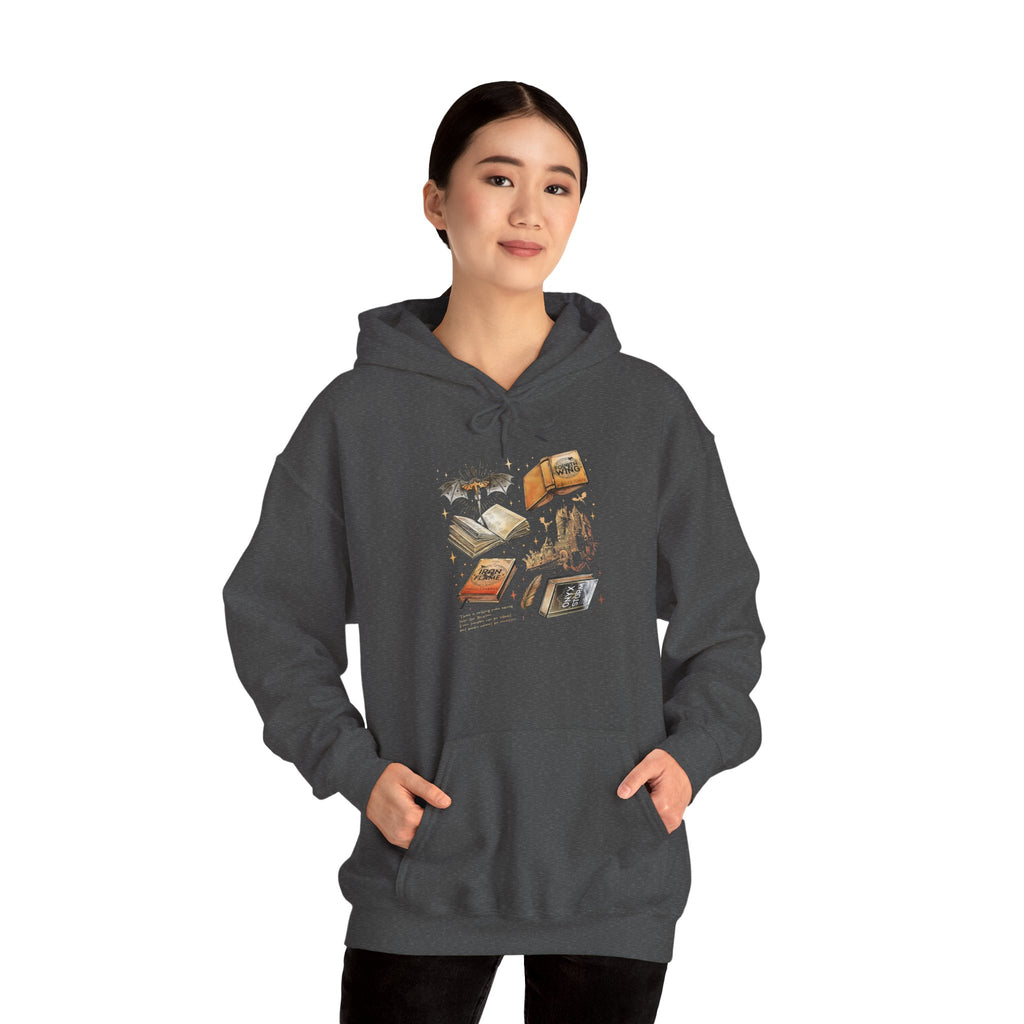 Bookish Bat Hoodie — Vintage Flying Books Graphic Pullover