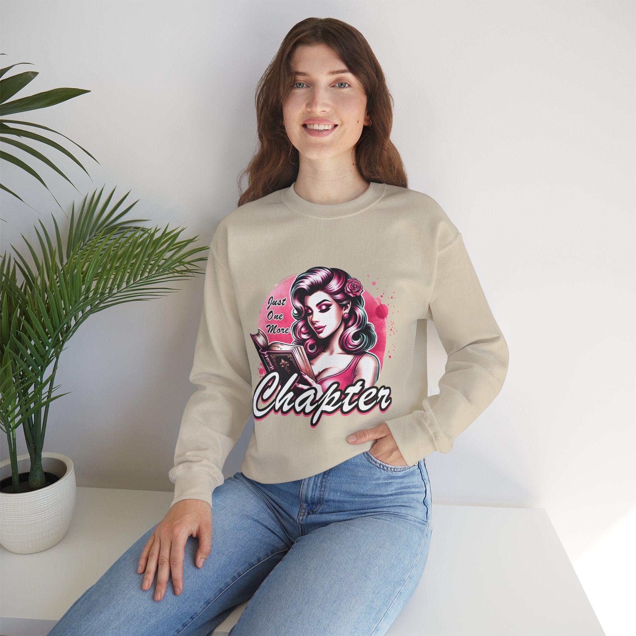 Chapter Reading Sweatshirt – Retro Pinup 'Just One More Chapter' Cozy Crewneck