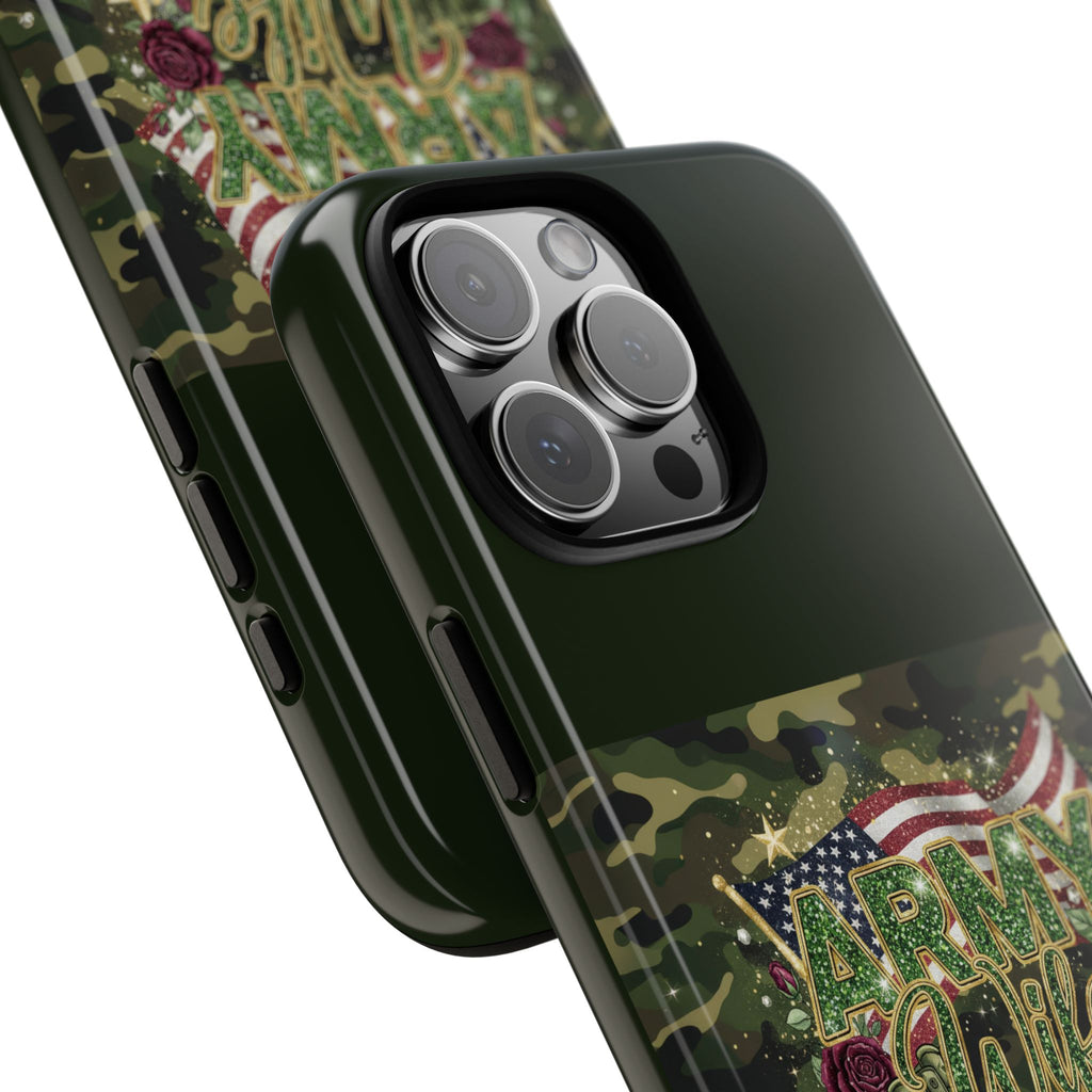 Army Wife Tough Phone Case — Camo Flag Design with Roses