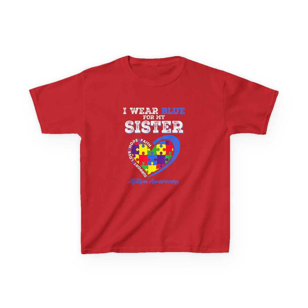 Autism Awareness Kids Tee — "I Wear Blue For My Sister" Puzzle Heart