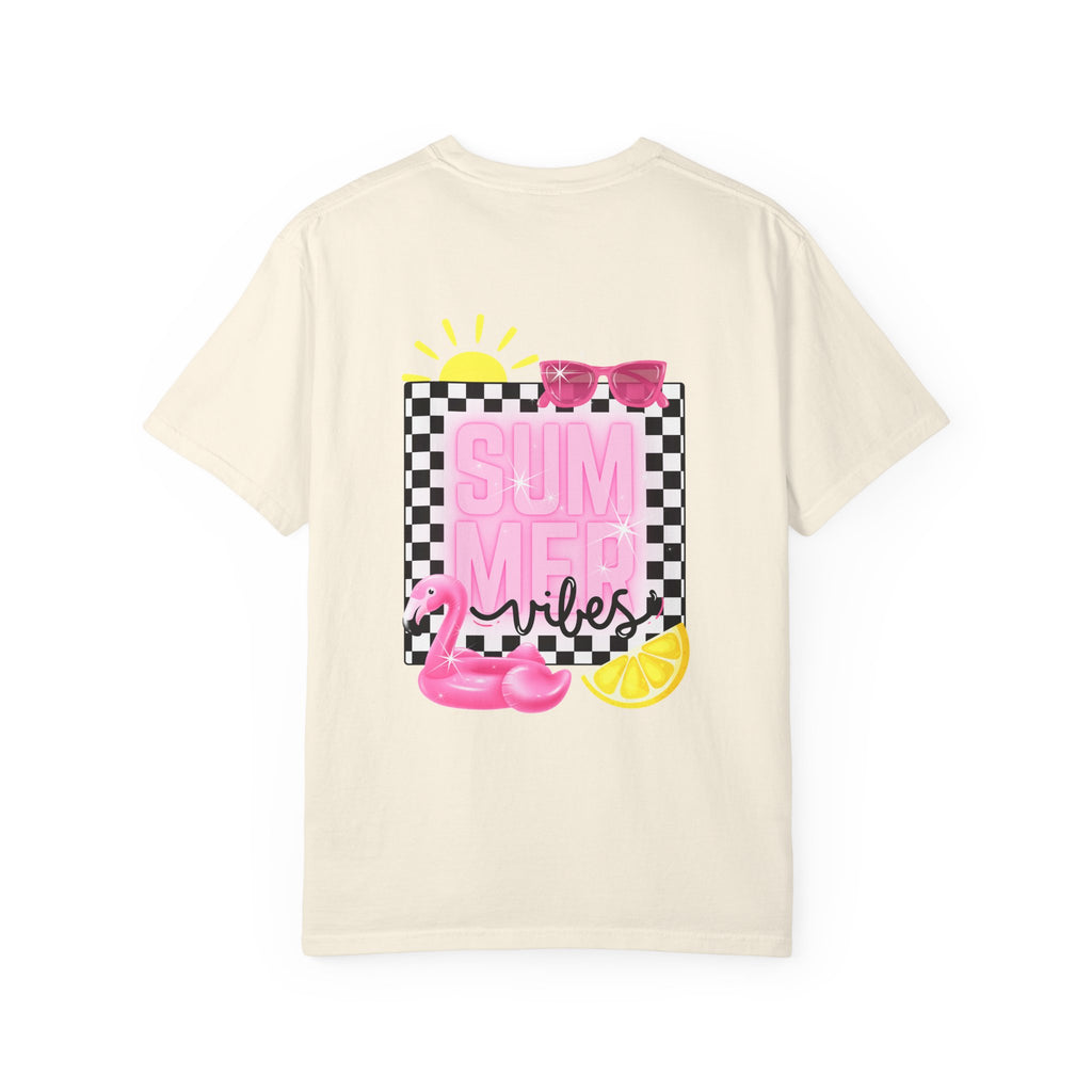 Summer Vibes T-Shirt — Pink Floatie & Checkered Graphic