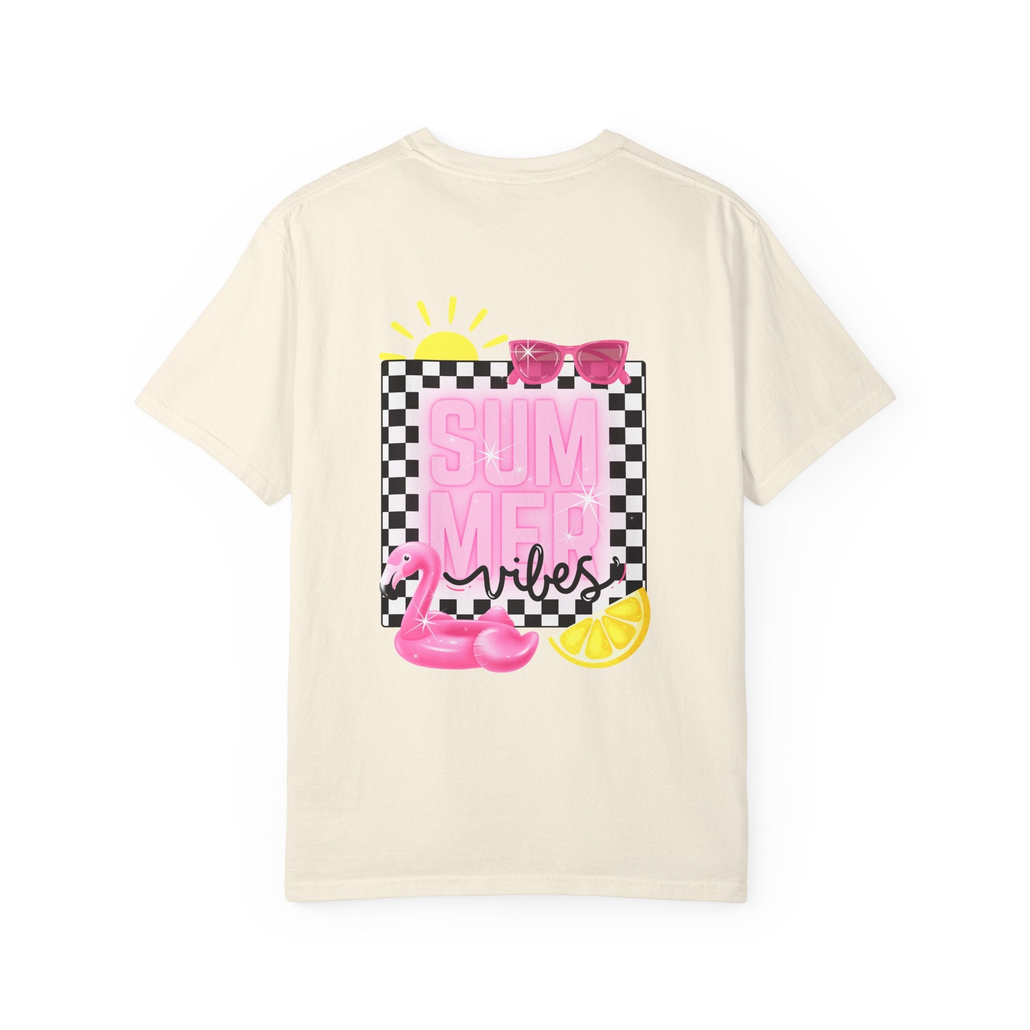 Summer Vibes T-Shirt — Pink Floatie & Checkered Graphic