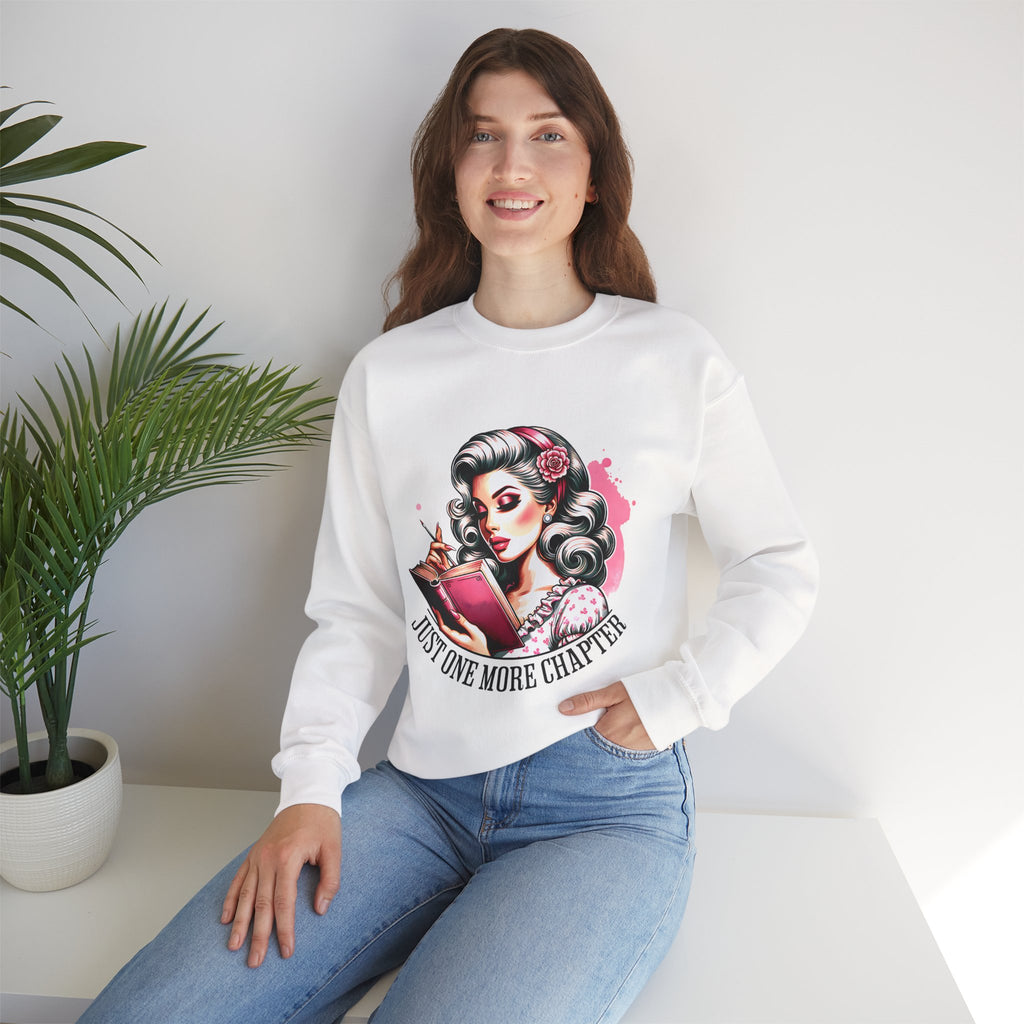 Reader Girl Sweatshirt — "Just One More Chapter" Cozy Graphic Crewneck