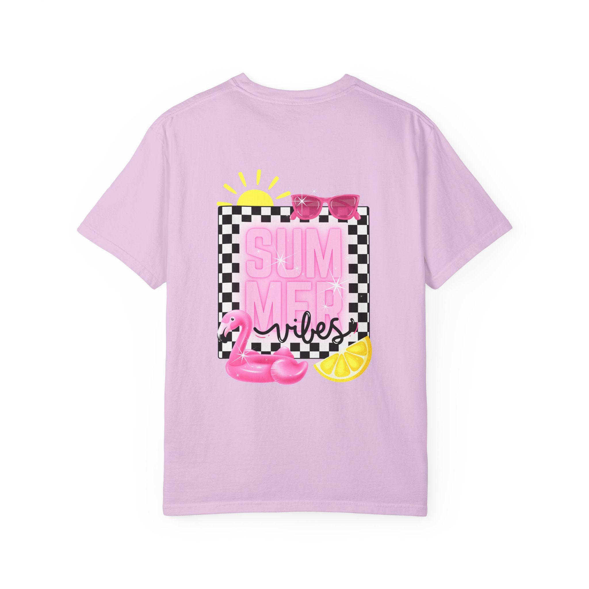 Summer Vibes T-Shirt — Pink Floatie & Checkered Graphic