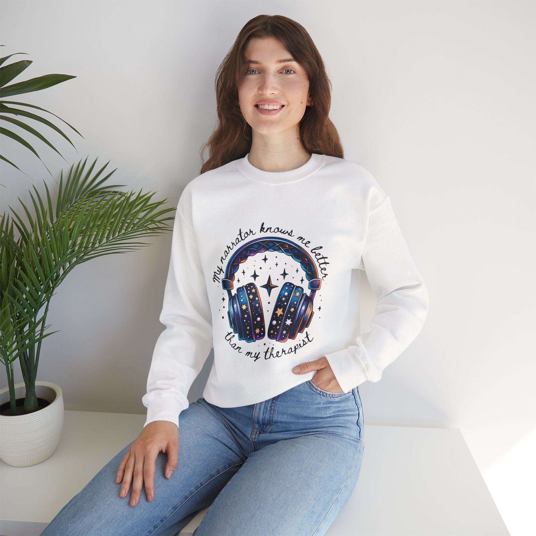 Sweatshirt — “My Navigator Knows Me Better Than My Therapist” Cosmic Headphones Crewneck