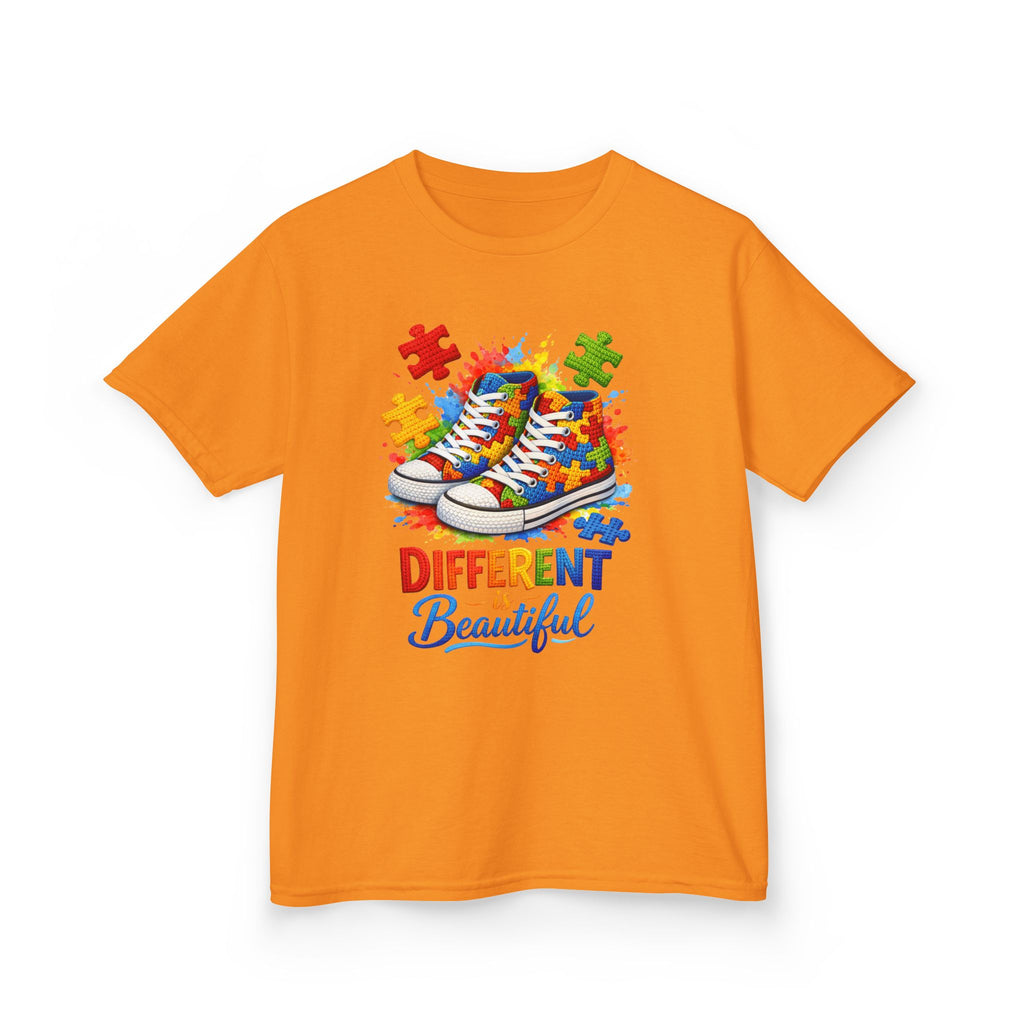 Kids T‑Shirt — 'Different Beautiful' Autism Awareness Sneakers Design