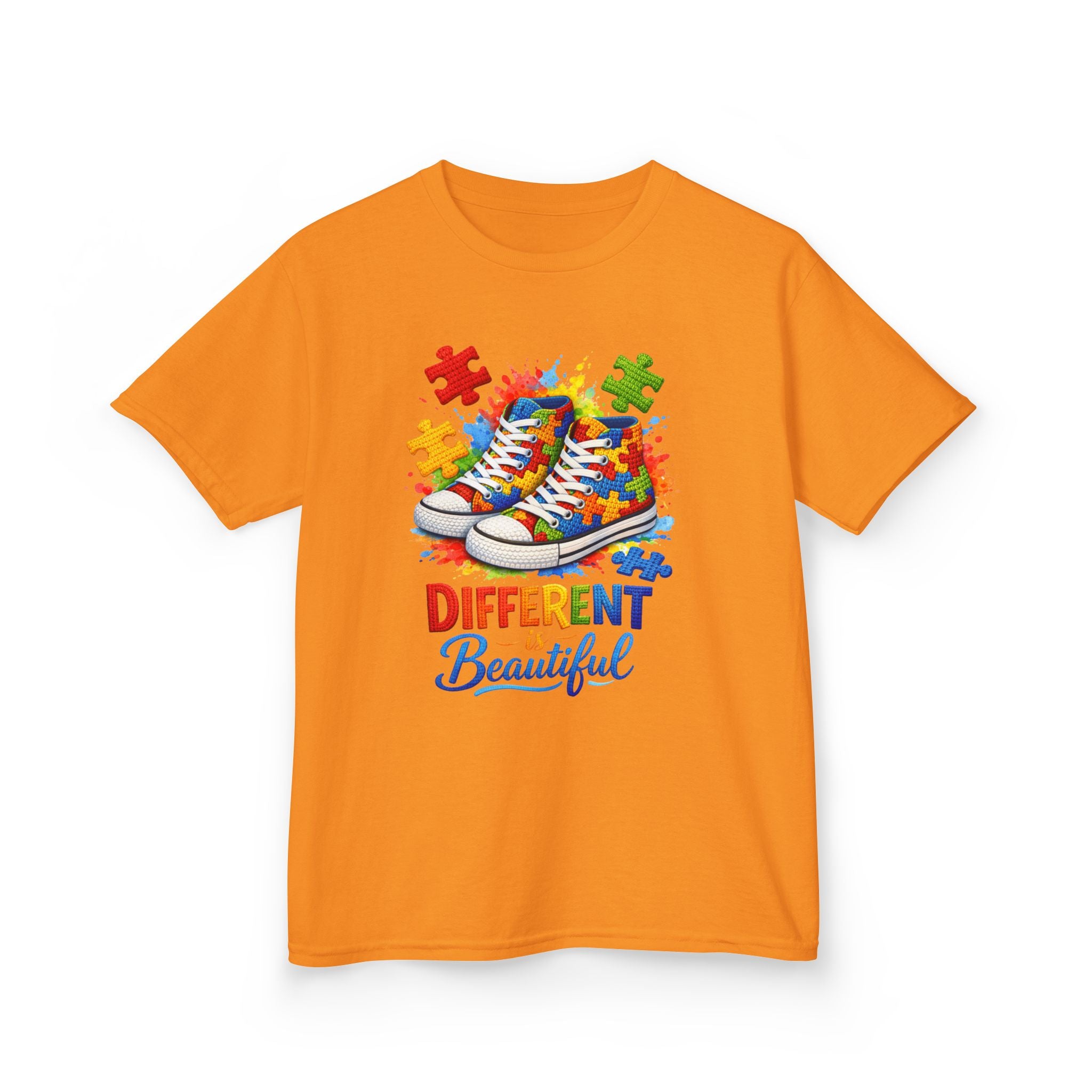 Kids T‑Shirt — 'Different Beautiful' Autism Awareness Sneakers Design