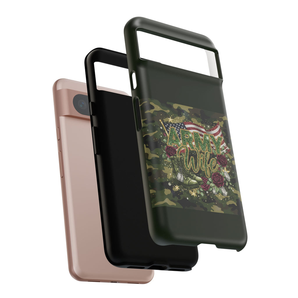 Army Wife Tough Phone Case — Camo Flag Design with Roses