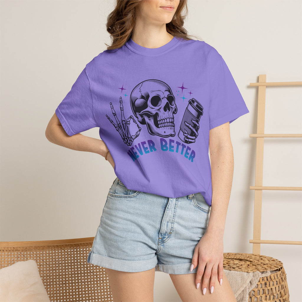 Never Better Skull T-Shirt — Vintage Skull Holding Can Graphic Tee