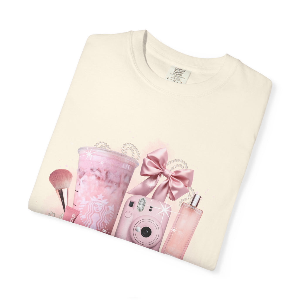 Pink Vanity Aesthetic T-Shirt — Makeup, Polaroid & Accessories Graphic Tee