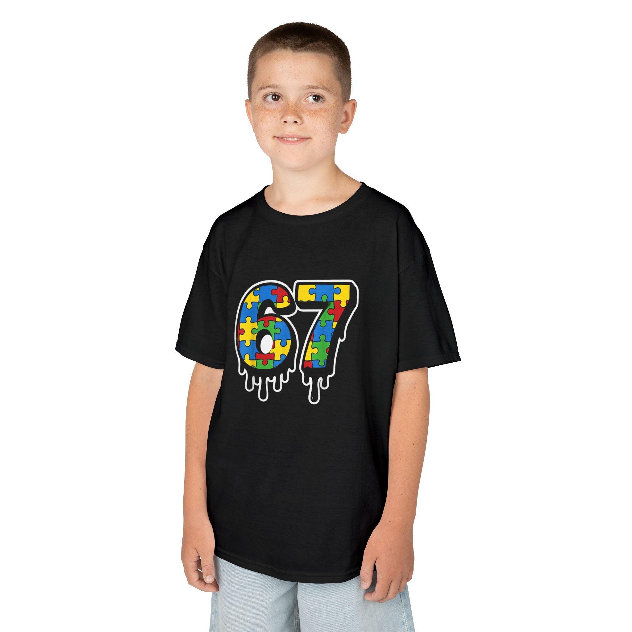 Kids Puzzle Number 67 T-Shirt — Colorful Autism Awareness Tee