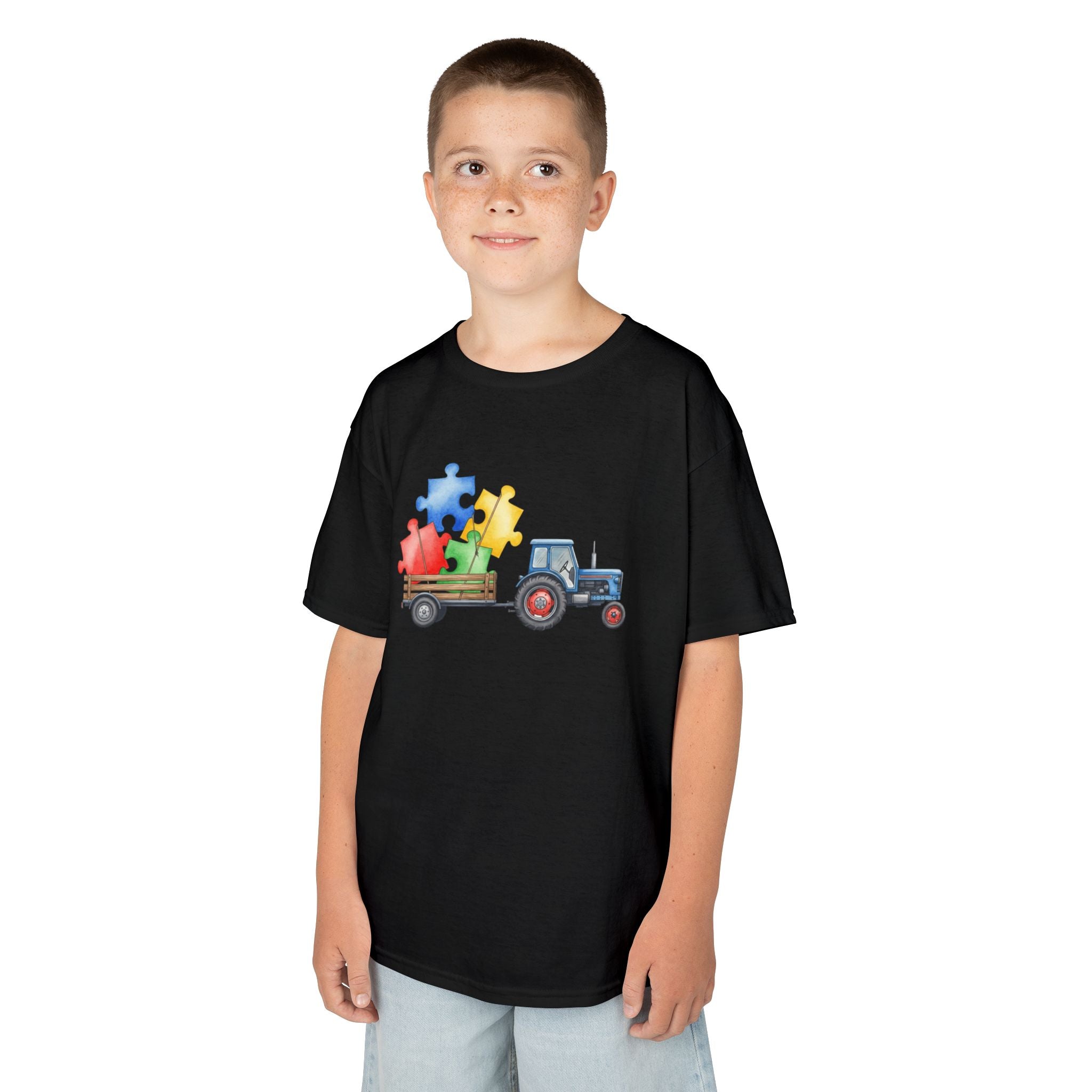 Kids Tractor with Puzzle Pieces T-Shirt — Autism Awareness Farm Tee