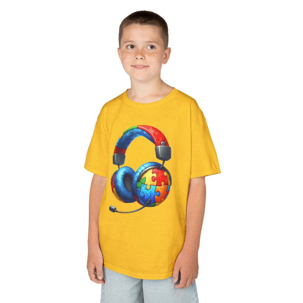 Kids Headset T‑Shirt with Puzzle Autism Awareness Design