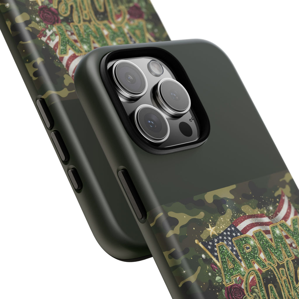 Army Wife Tough Phone Case — Camo Flag Design with Roses