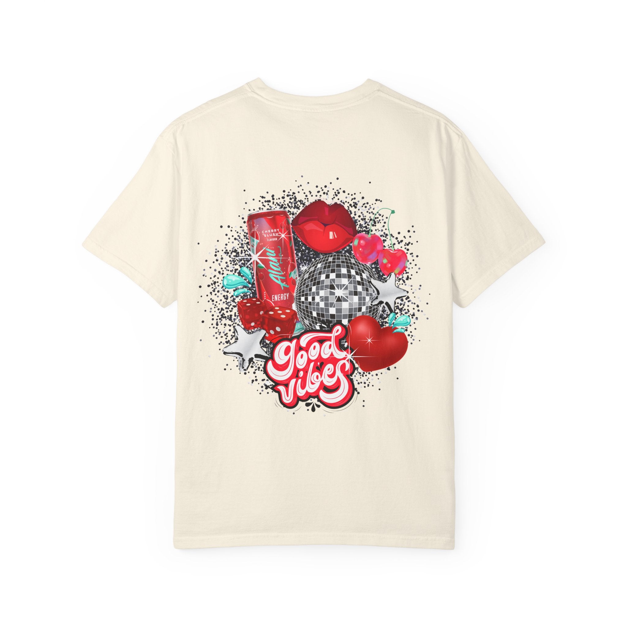 Graphic T-Shirt — 'Good Vibes' Retro Soda & Hearts Tee