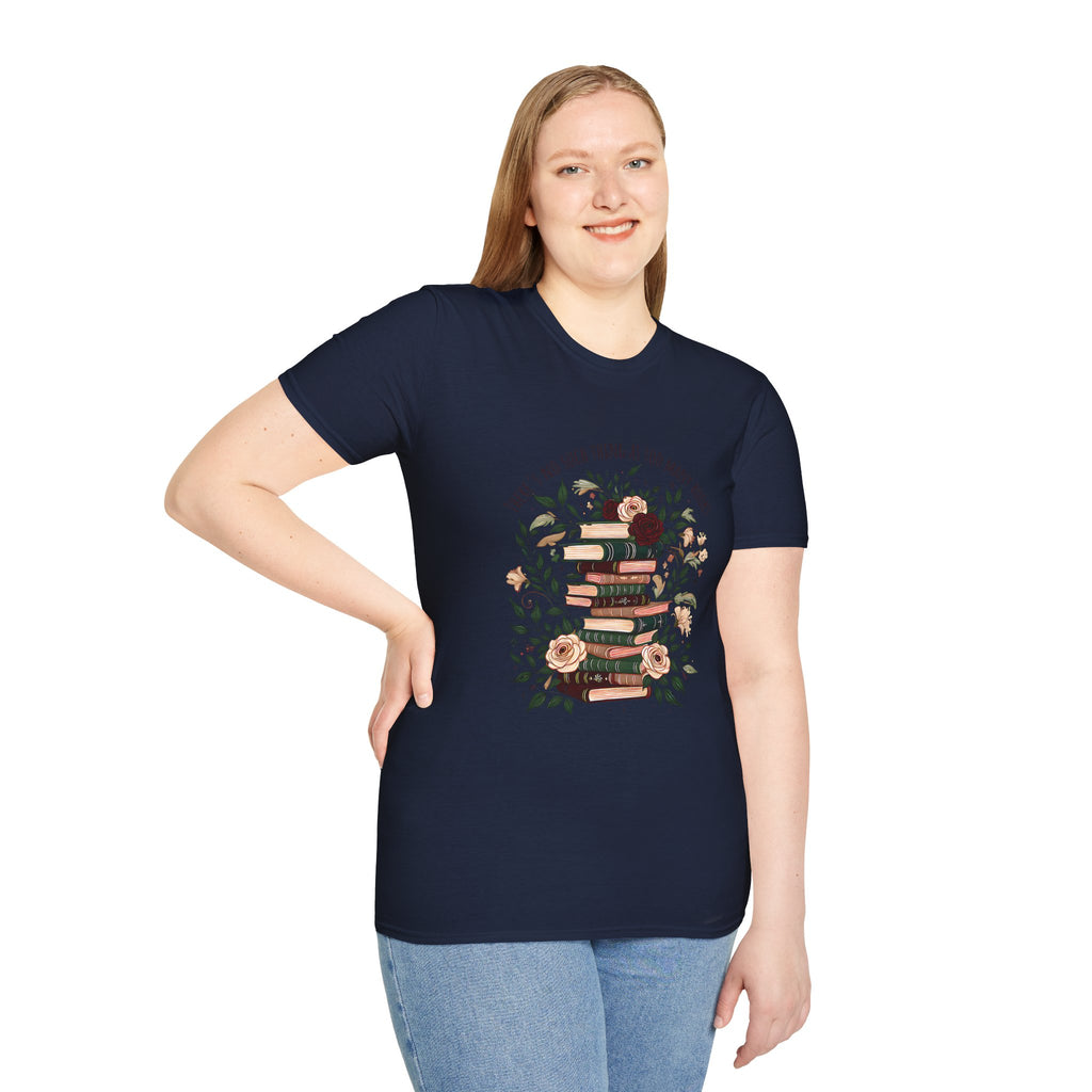 Book Lover Stack T-Shirt — "Books and Tea are My Happy Place" Floral Reading Tee