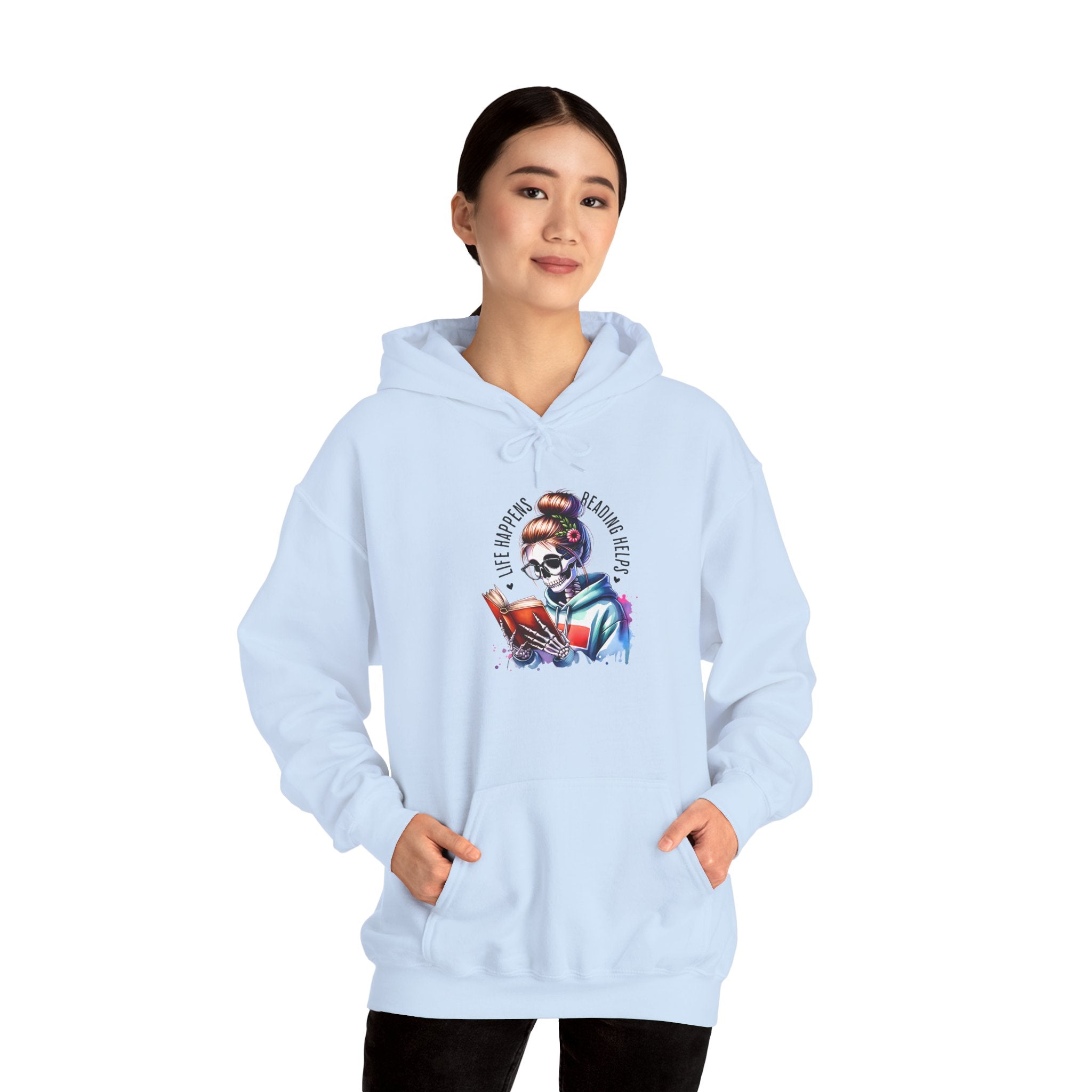 Hoodie - 'Eat, Sleep, Read, Repeat' Skeleton Reader Graphic Hoodie