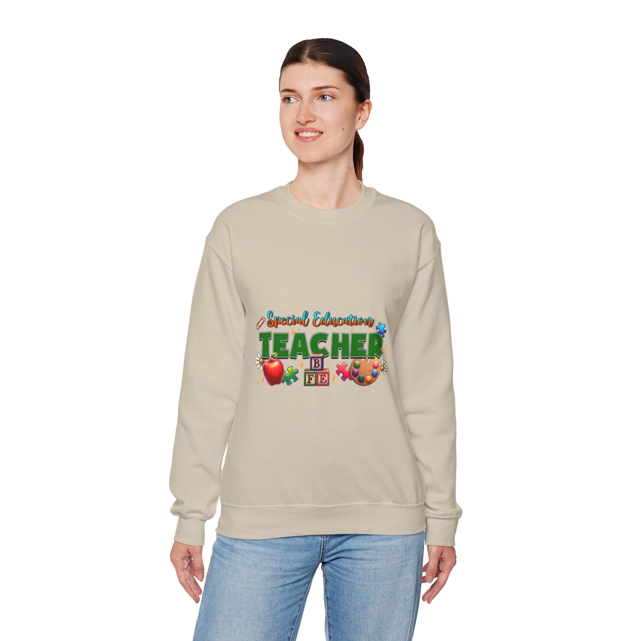 Special Education Teacher Crewneck Sweatshirt — Cute Apple & Classroom Icons