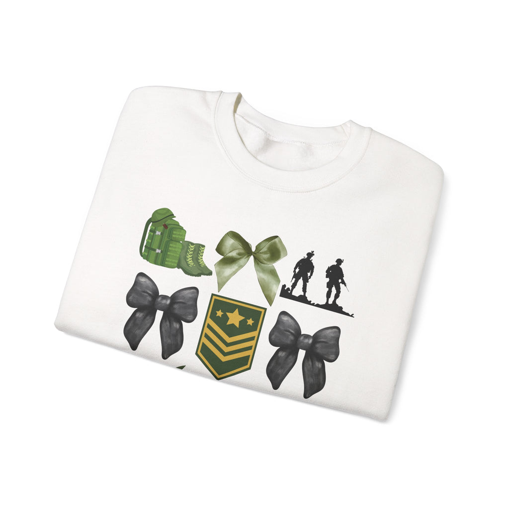 Military Wife Crewneck Sweatshirt – Olive Green Ribbon & Rank Emblem