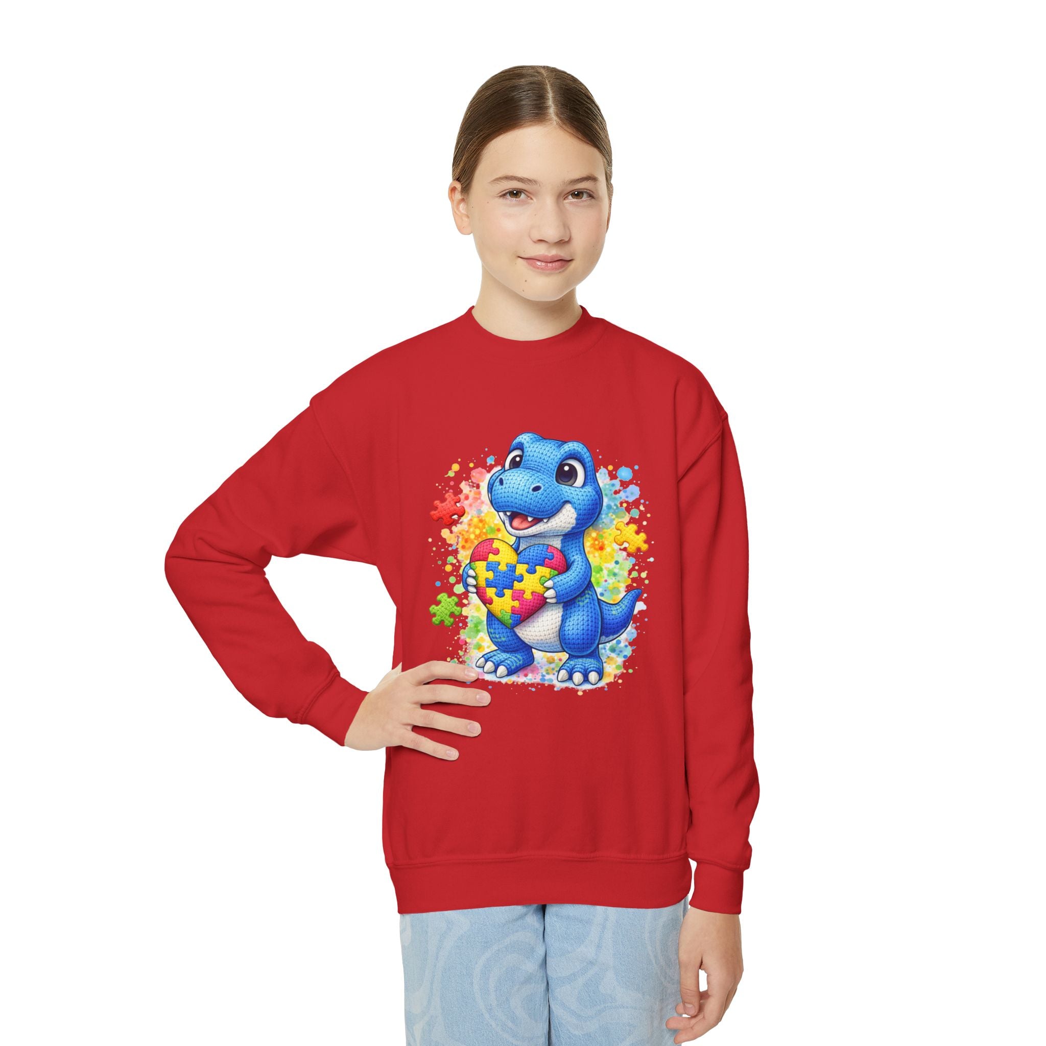 Kids Autism Awareness Dinosaur Crewneck Sweatshirt