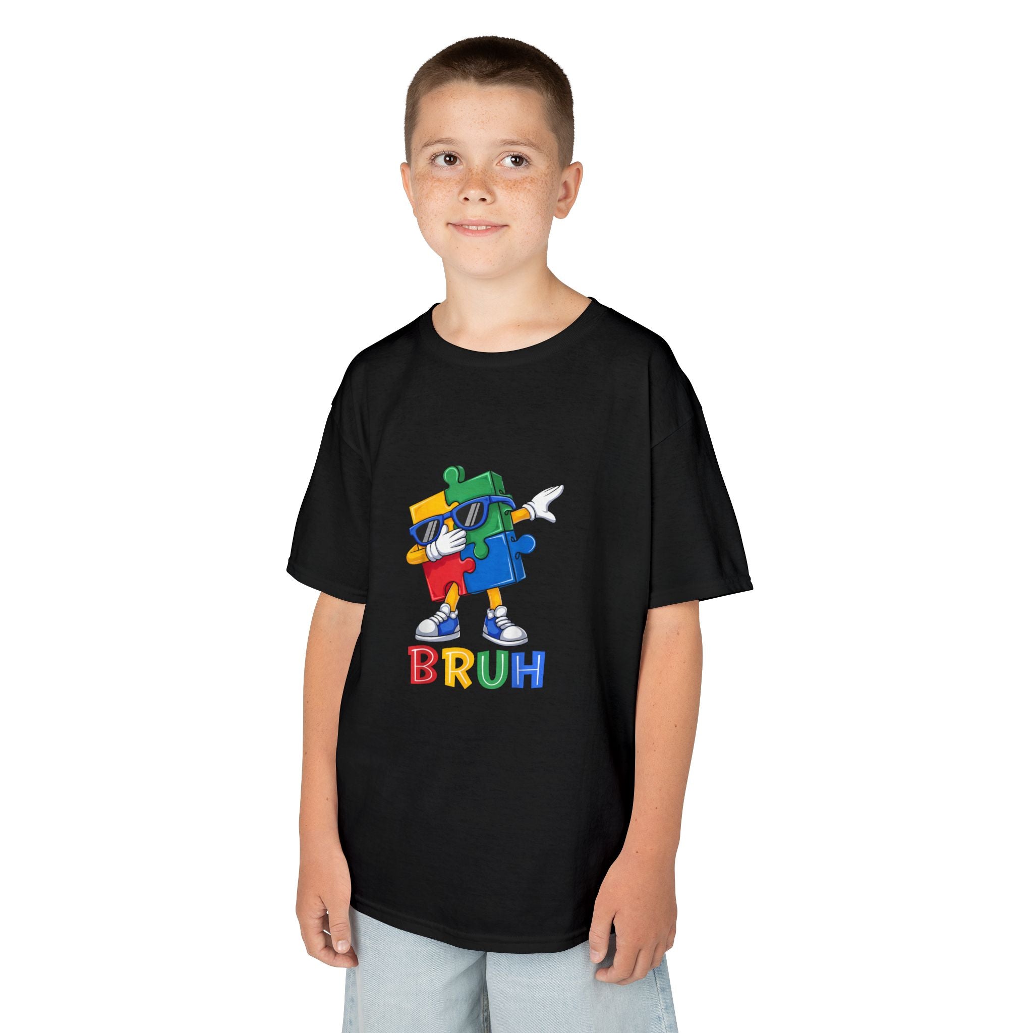 Kids 'BRUH' Colorful Puzzle Robot Tee - Fun Graphic Shirt for Boys & Girls