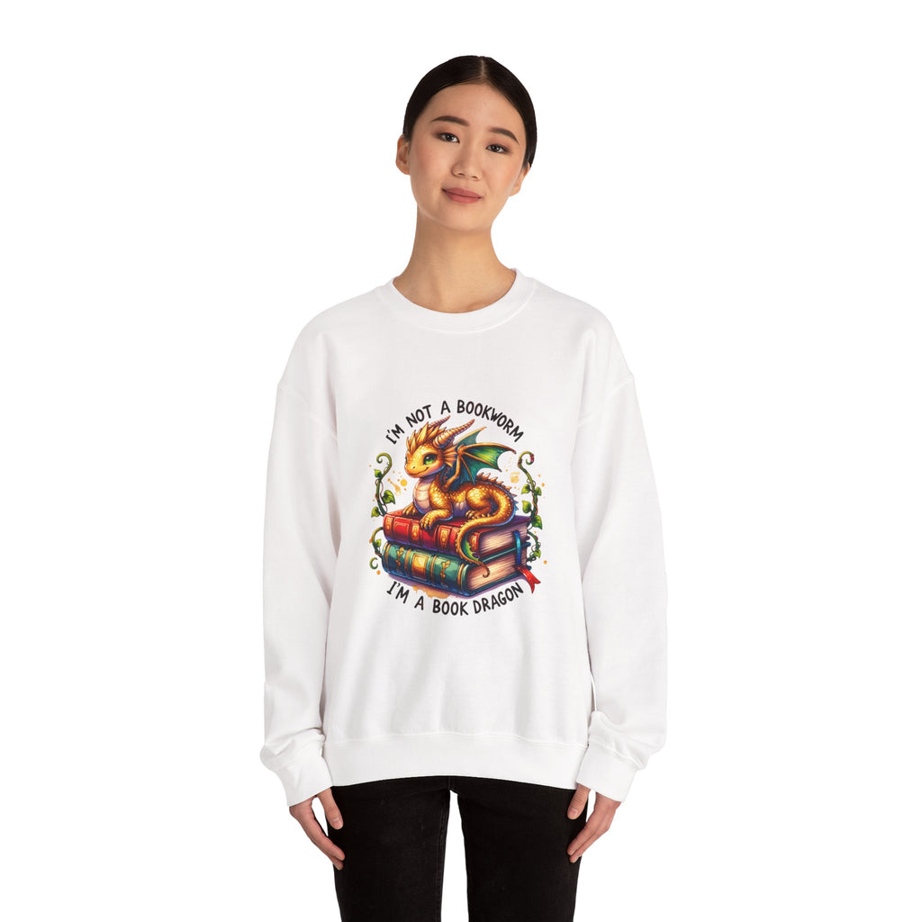 Book Dragon Crewneck Sweatshirt — "I'm Not a Bookworm, I'm a Book Dragon" Cozy Reader Sweatshirt