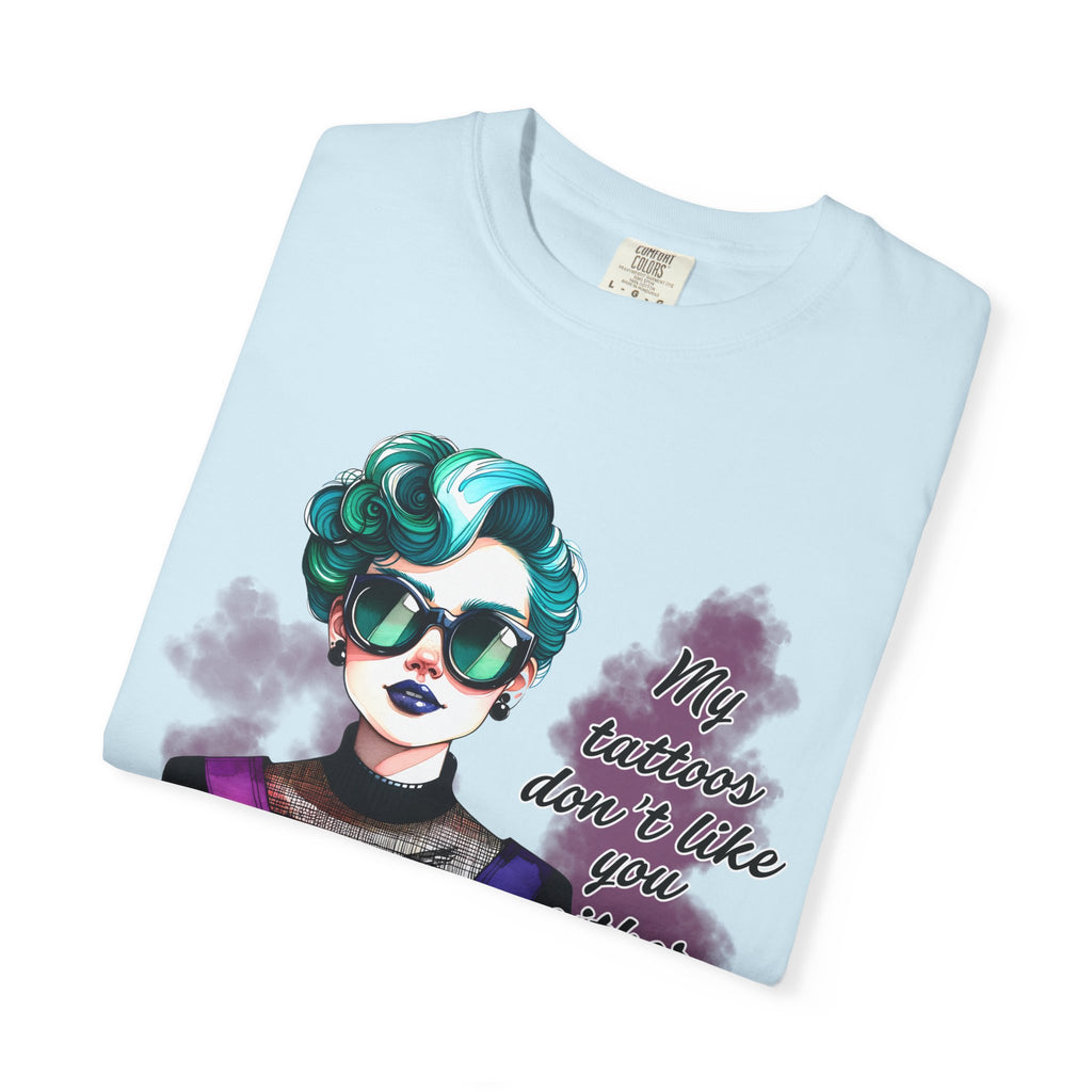 Graphic T-Shirt — Retro Punk Portrait with “My Tattoos Don’t Like You Either” Slogan