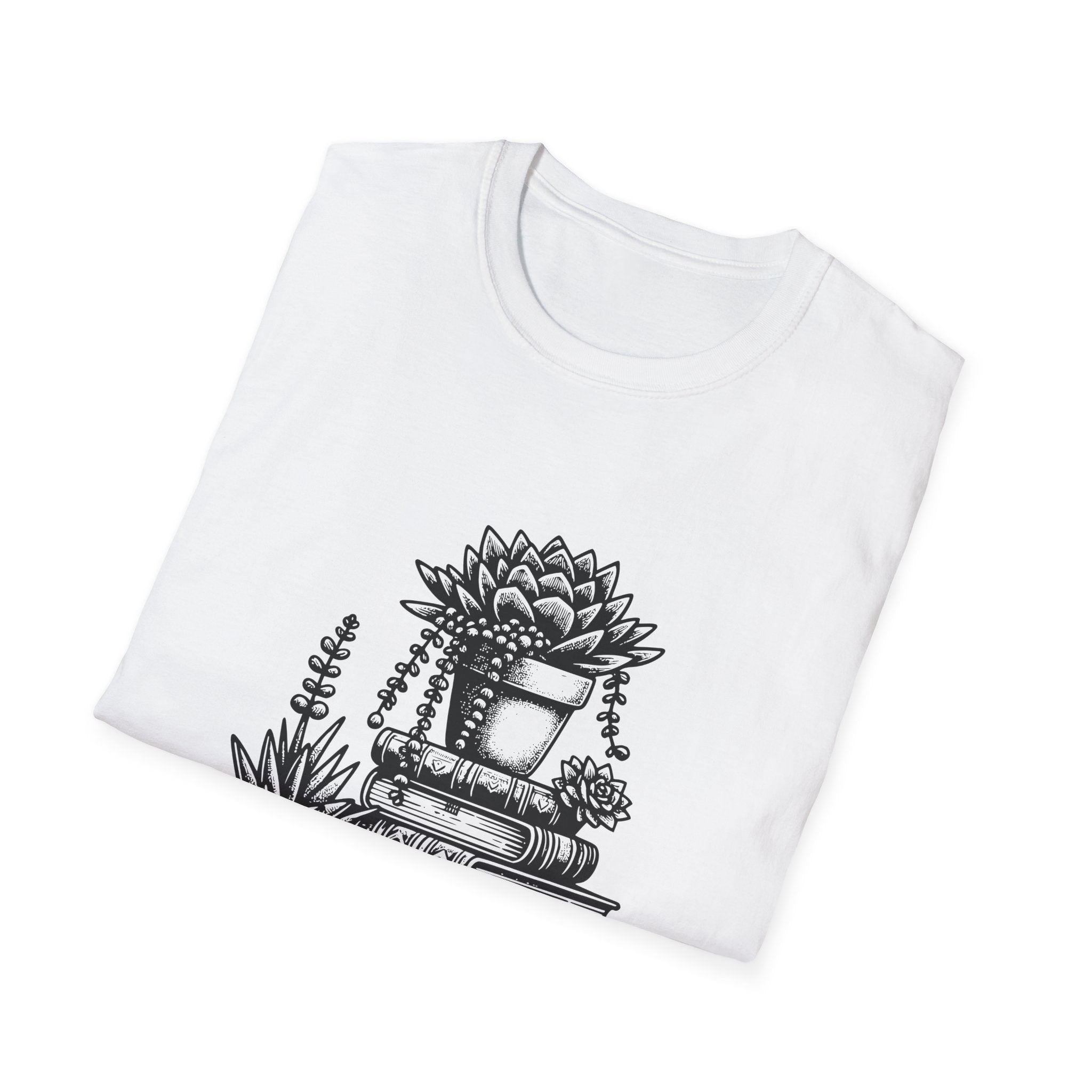 T-Shirt — "Just a Girl Who Loves Books" Floral Succulent Stack