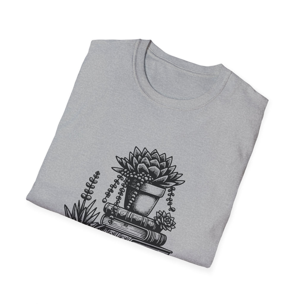 T-Shirt — "Just a Girl Who Loves Books" Floral Succulent Stack