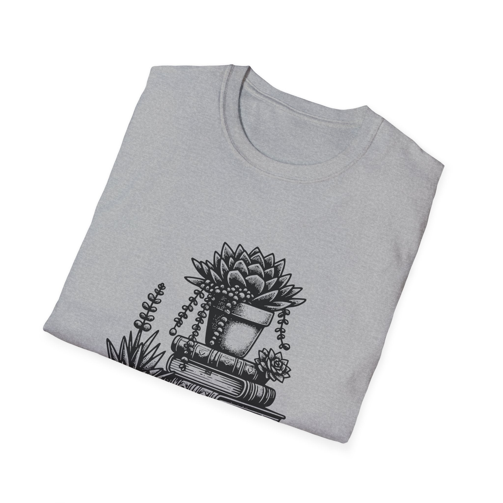 T-Shirt — "Just a Girl Who Loves Books" Floral Succulent Stack