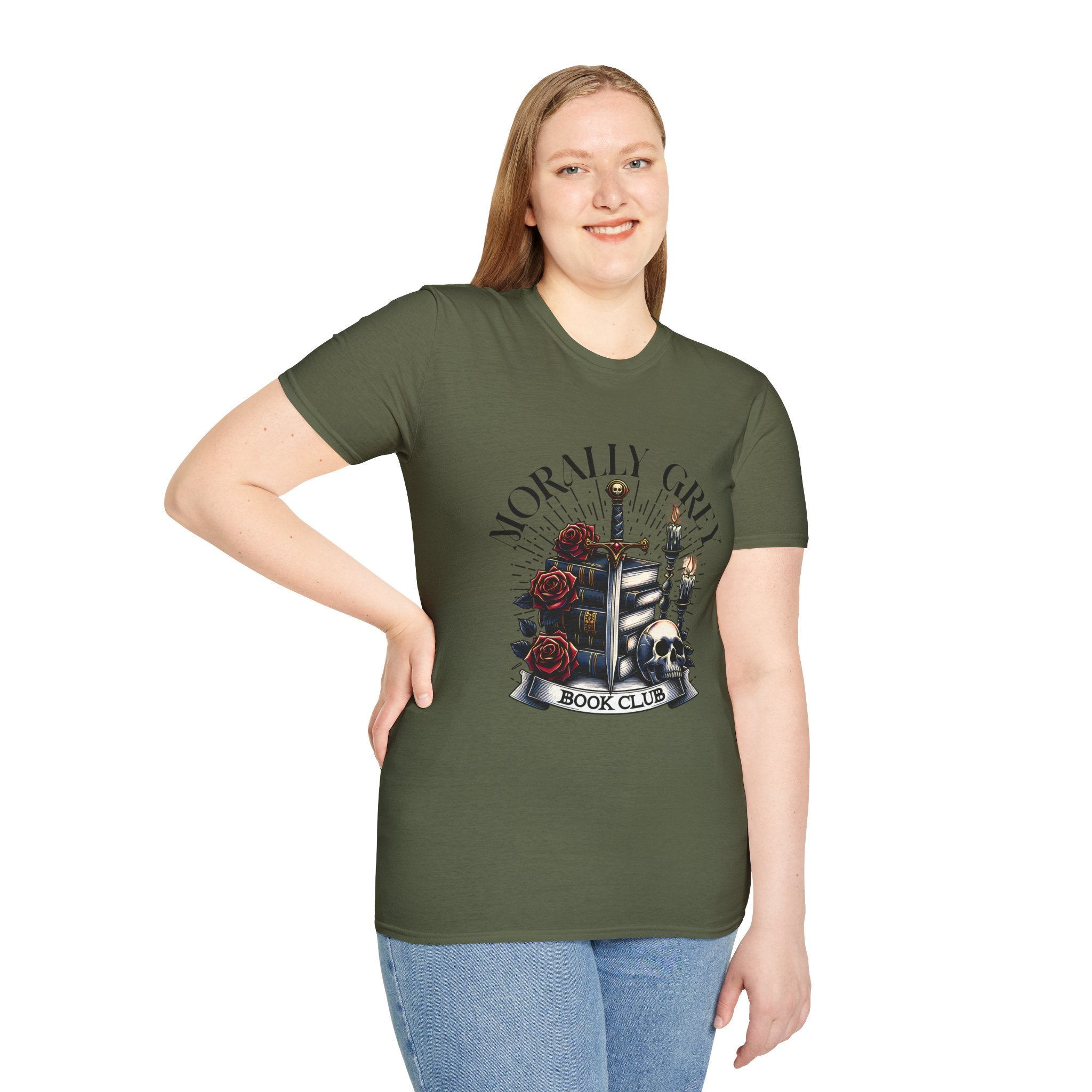 Morbly Girl Book Club T-Shirt — Gothic Rose & Candlelit Book Stack