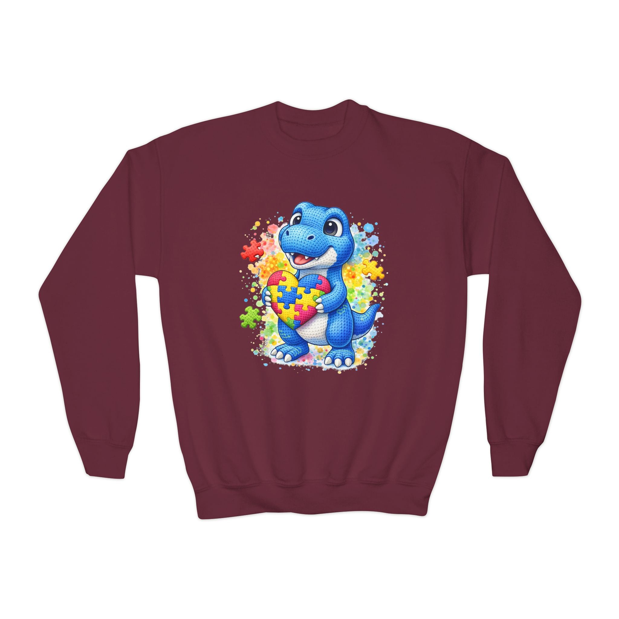 Kids Autism Awareness Dinosaur Crewneck Sweatshirt