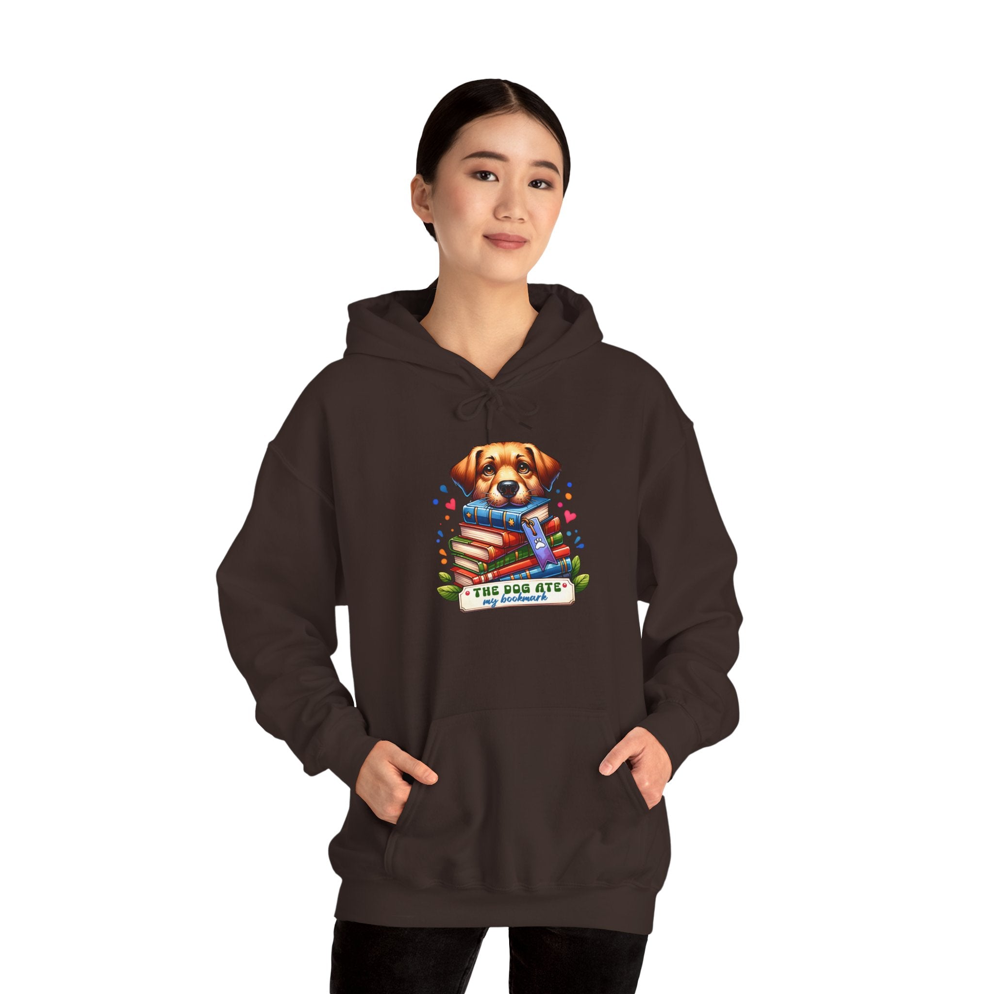 Dog Mom Hoodie — Cute Puppy Reading Books "The Dog Ate" Graphic Sweatshirt