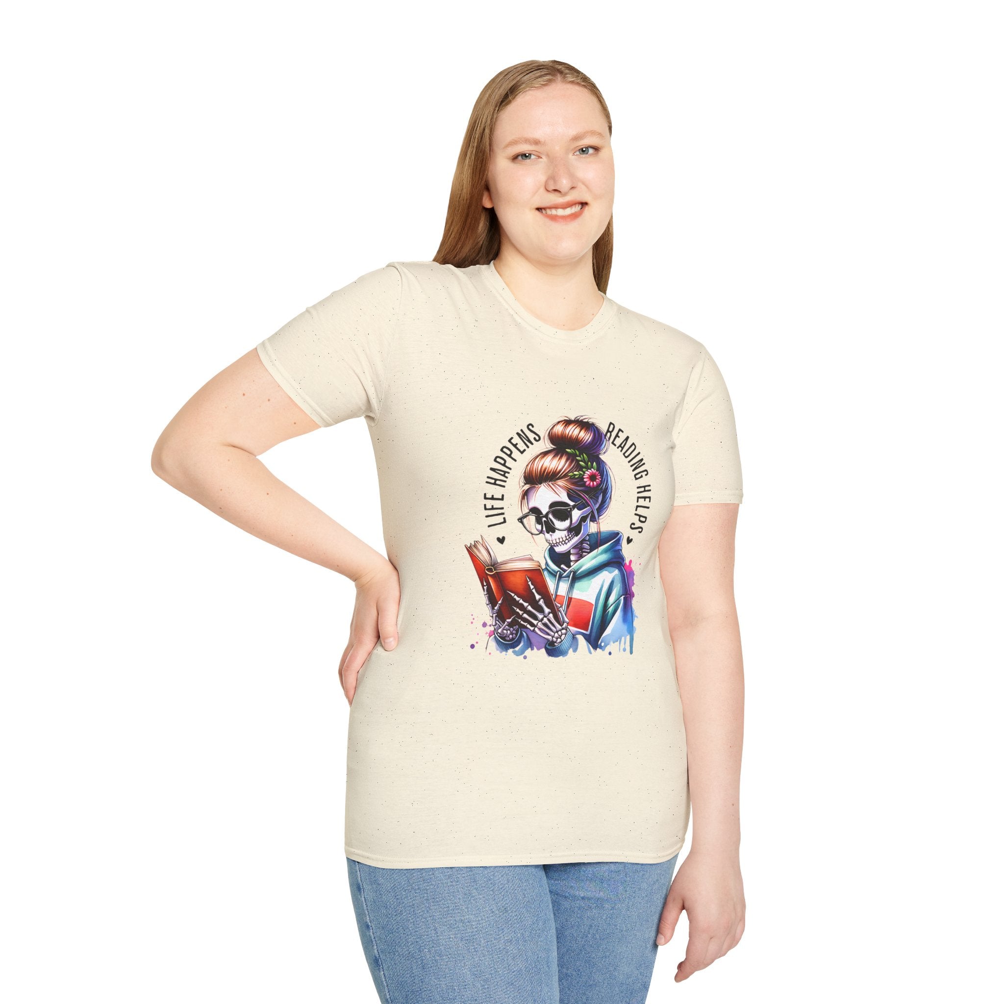 Reading Skull T-Shirt — "Life Happens, Reading Help" Gothic Booklover Tee