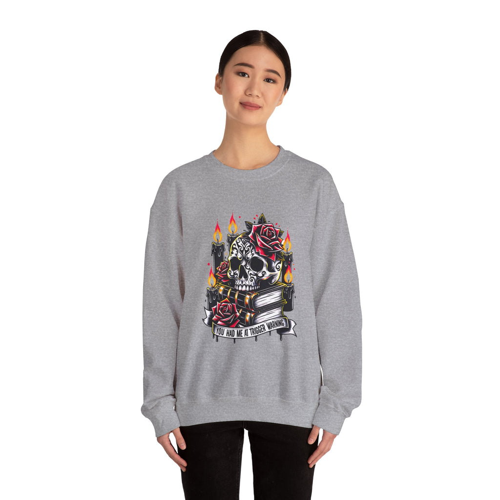 Skull & Rose Candle Crewneck Sweatshirt — Gothic Vintage Tattoo Design