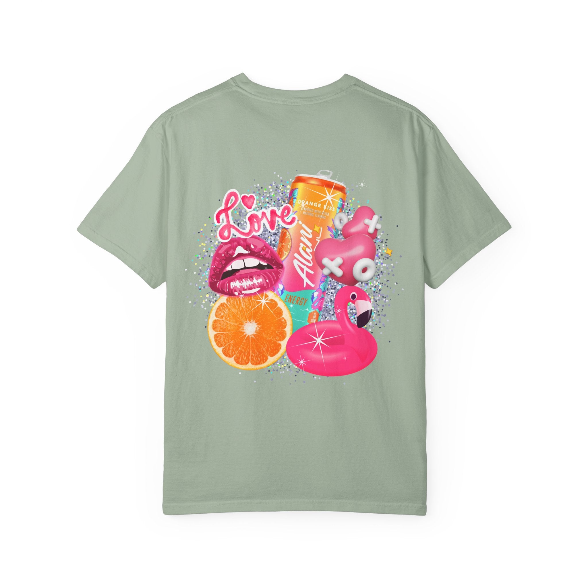 Alani Nu Beach Pop Graphic T-Shirt — Pink Flamingo, Citrus & Soda Can Design