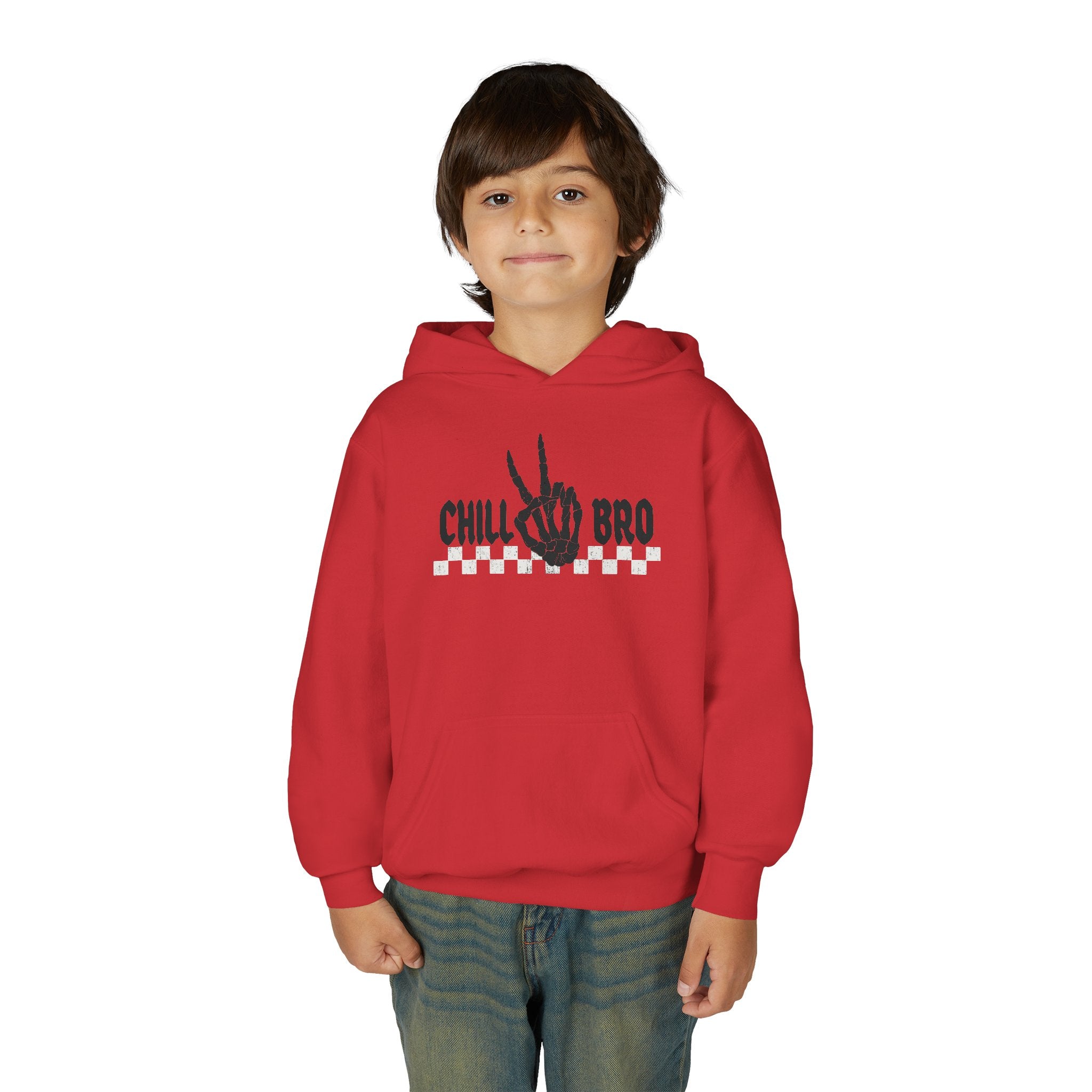 Youth Hoodie — "Chill Bro" Skeleton Hand Graphic