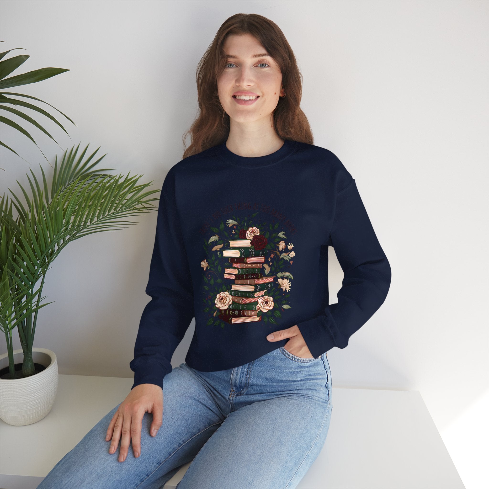 Book Lover Crewneck Sweatshirt – “Books and Tea” Floral Stack Graphic