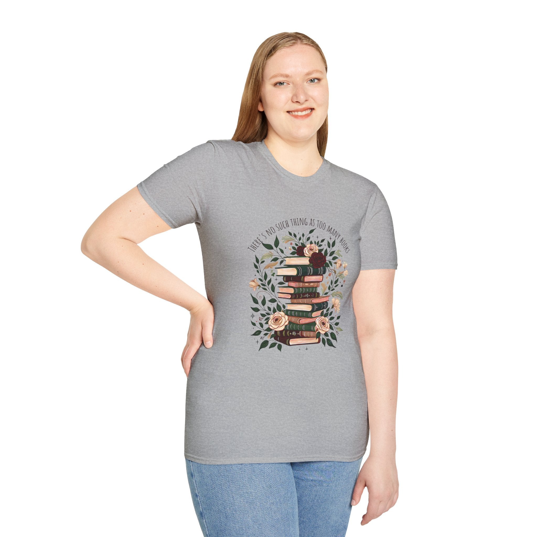 Book Lover Stack T-Shirt — "Books and Tea are My Happy Place" Floral Reading Tee